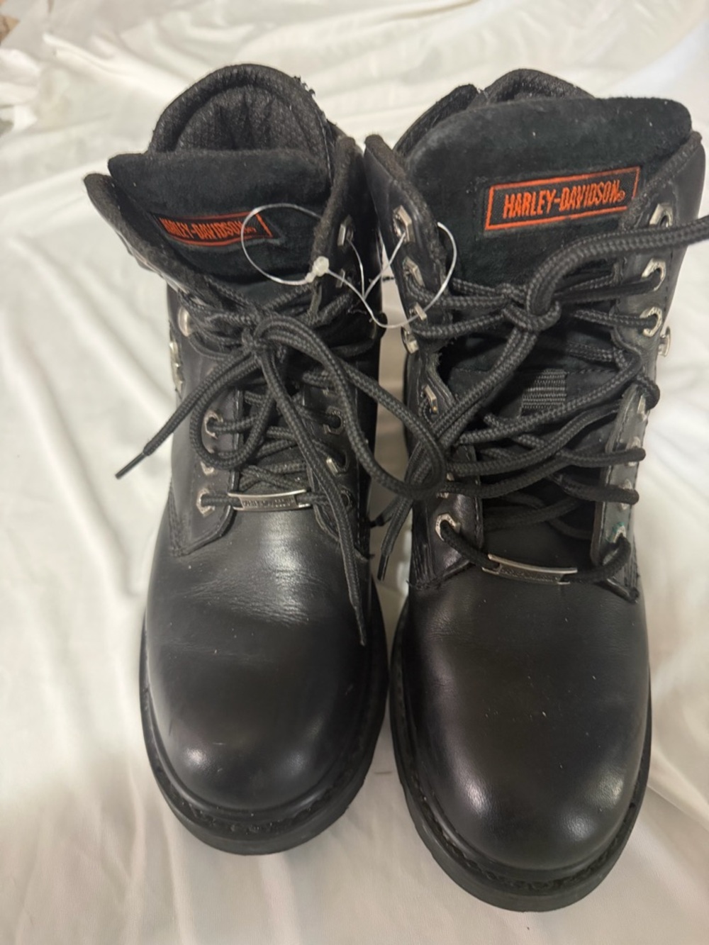 Harley-Davidson Black Leather Lace-Up Riding Boots with Orange Logo